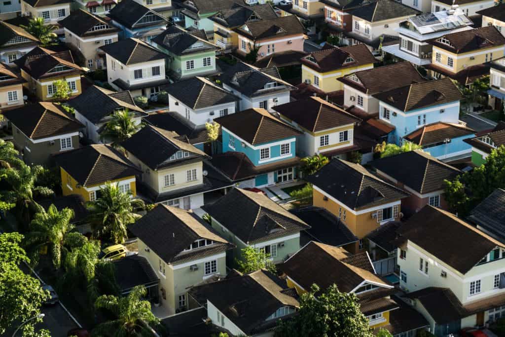 residential neighborhood drone view