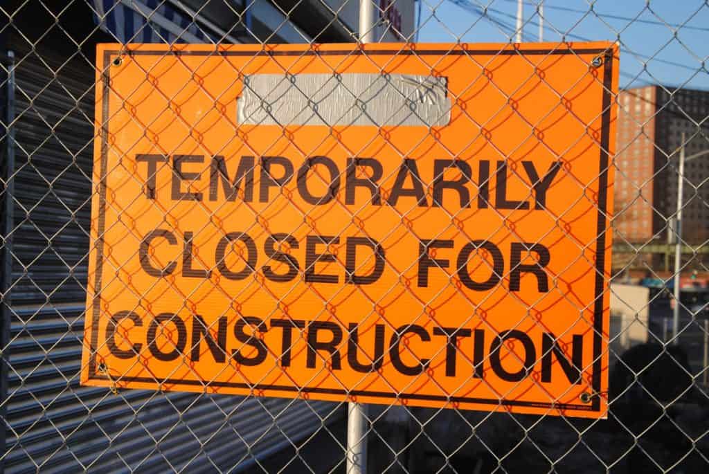 Danger Temporarily Closed For Construction Sign