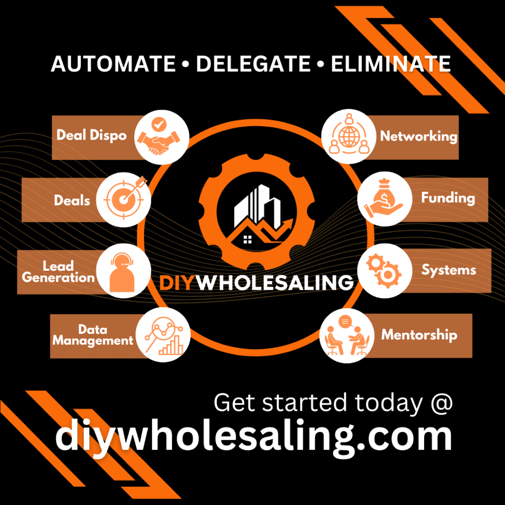 At DIY Wholesaling – we help real estate investing professionals gain financial freedom and independence within their business.
