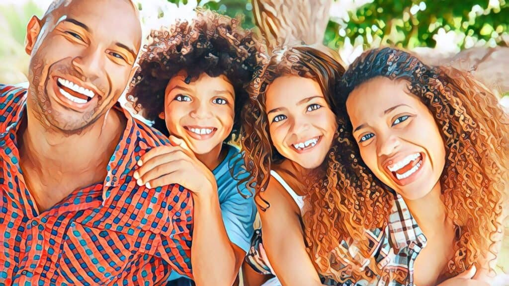 7 Financial Parenting Ways early parenting biracial family 2 children smiling family photo outdoors sunshine trees
