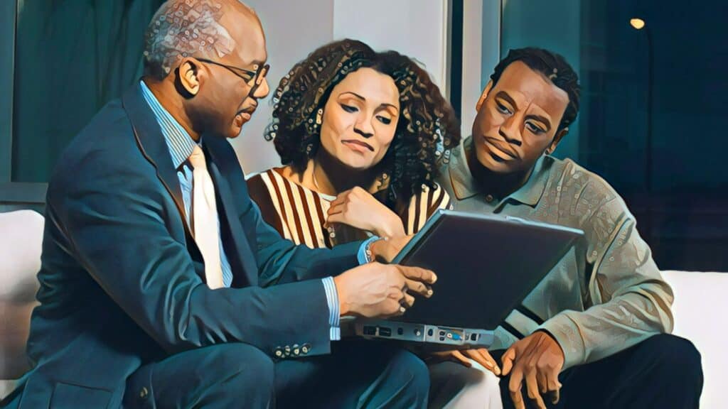 7 Financial Parenting Ways financial advisor black couple couch living room counselor