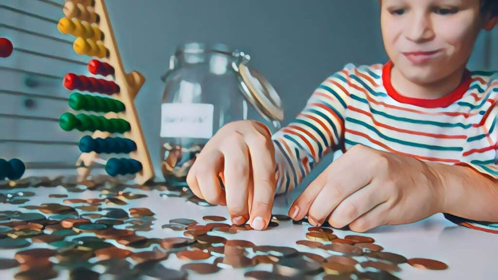 7 Financial Parenting Ways kid coins game counting money abacus glass jar