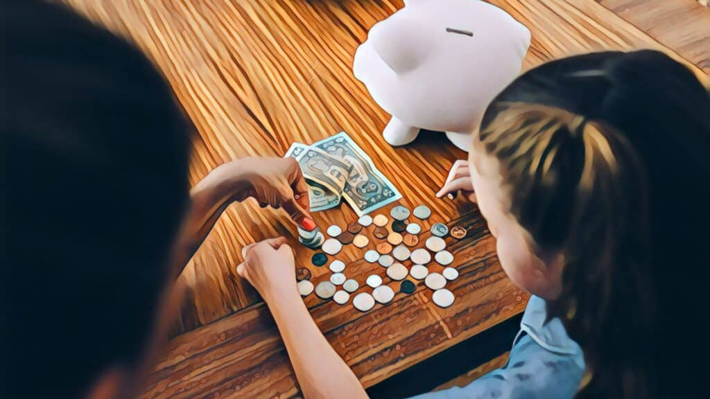 7 Financial Parenting Ways piggy bank coins kids parent mom