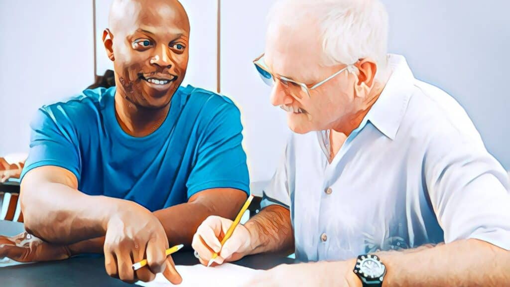 11 Ways To Buy Your First Rental Property lease option black man helping elderly white man sign real estate papers