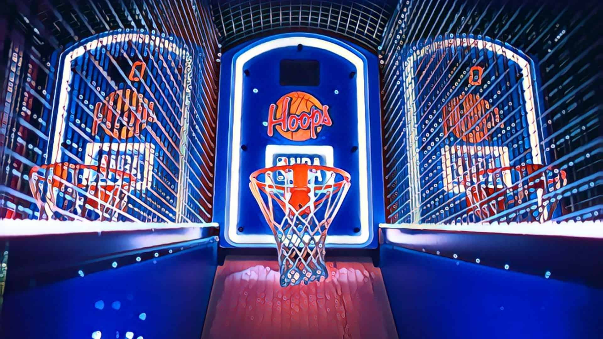 The Rise of Experiential Retail - arcade triple basketball hoops game surrounded by neon lights