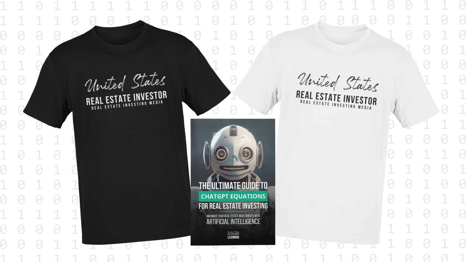 The Ultimate Guide to ChatGPT Equations for Real Estate Investing ebook and USREI t-shirt bundle