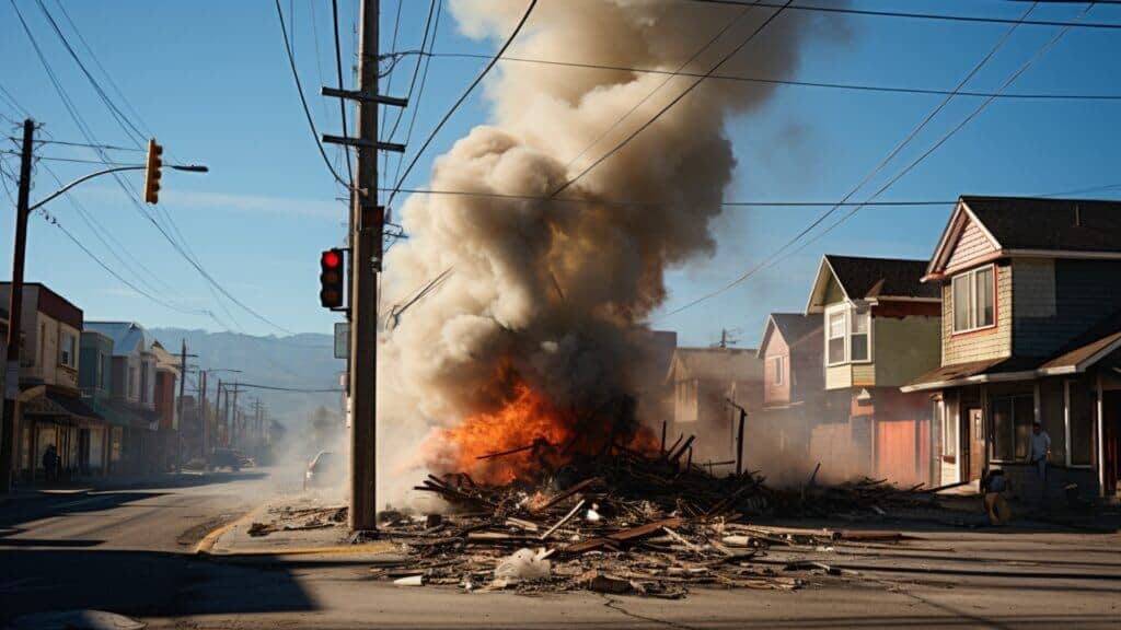 Why California is a Great State for Real Estate Investing - earthquake aftermath, street fire at street intersection