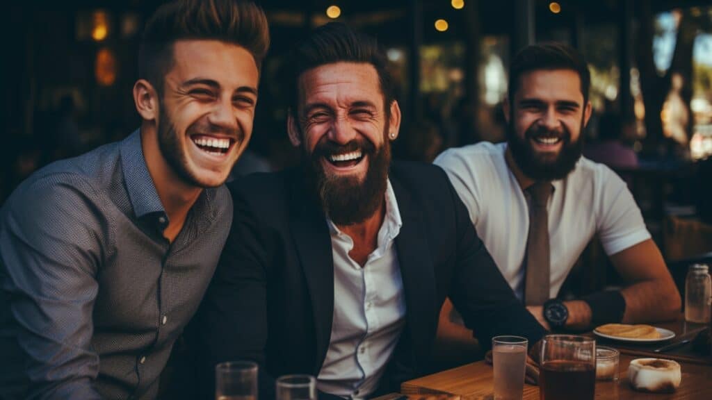 Why Private Lenders Are Better Than Banks - middle-aged men friends, table brunch, laughing, smiling, fun, beards, bearded