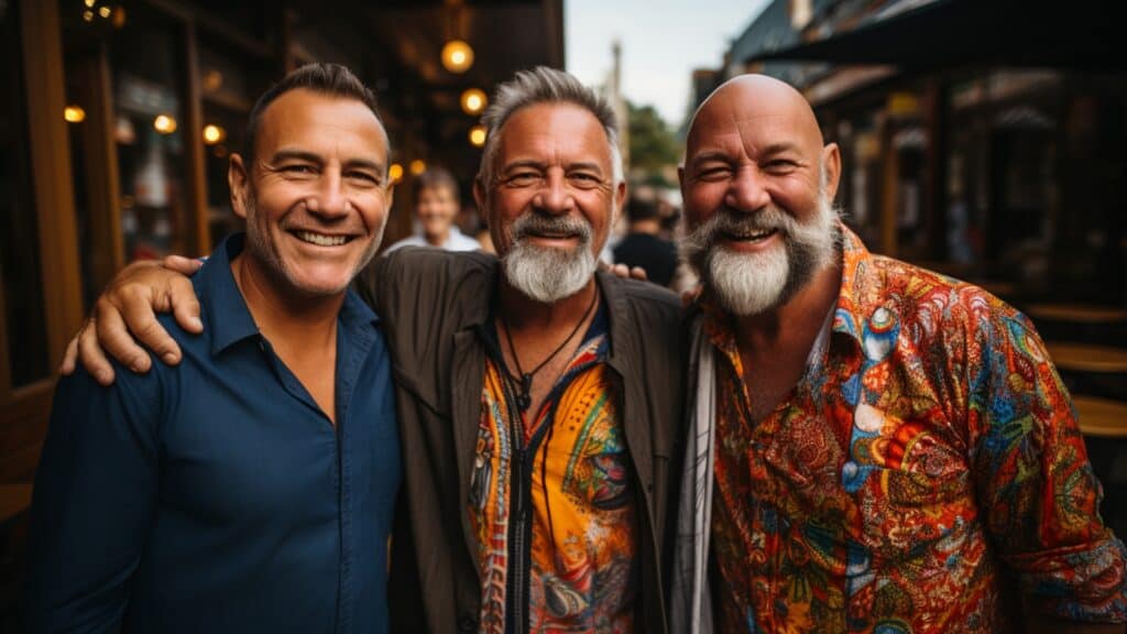 Why Private Lenders Are Better Than Banks - middle-aged men trio, friends, beards, bearded men, colorful shirts, smiling, laughing