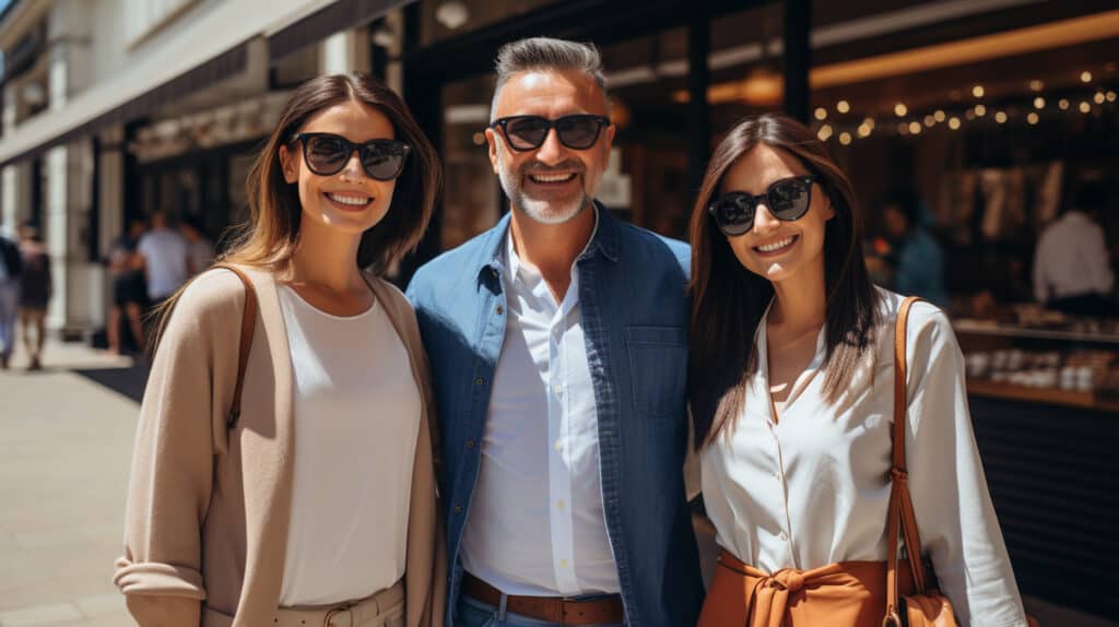 How to Invest in Tropical Real Estate - man and two women posing for a photo, all wearing sunglasses, town street, city center