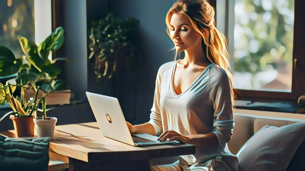 Commercial Real Estate Financial Crisis (Post Pandemic 2023 Market Statistics and Future Analysis) - Statistia blonde woman remote working at sofa desk, day time, daylight indoors