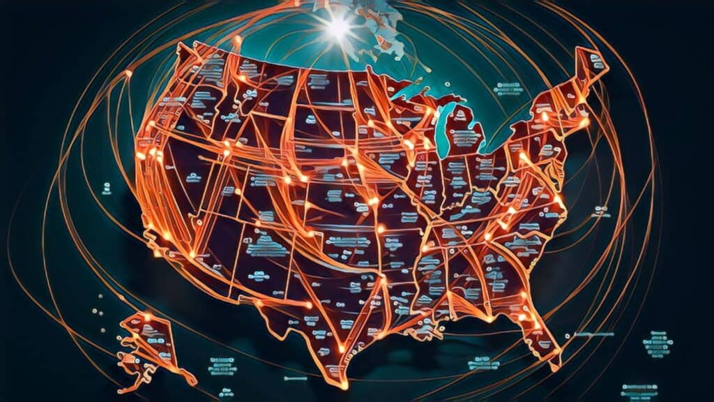 Cyberattack on Rapattoni A Blow to Real Estate Listings Across the U.S., United States map rendering, trace line all over map