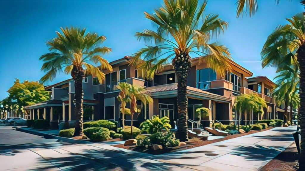 Real Estate Hustle Culture Scam (Exploiting Investors and Damaging the Housing Market) - Florida commercial building surrounded by palm trees
