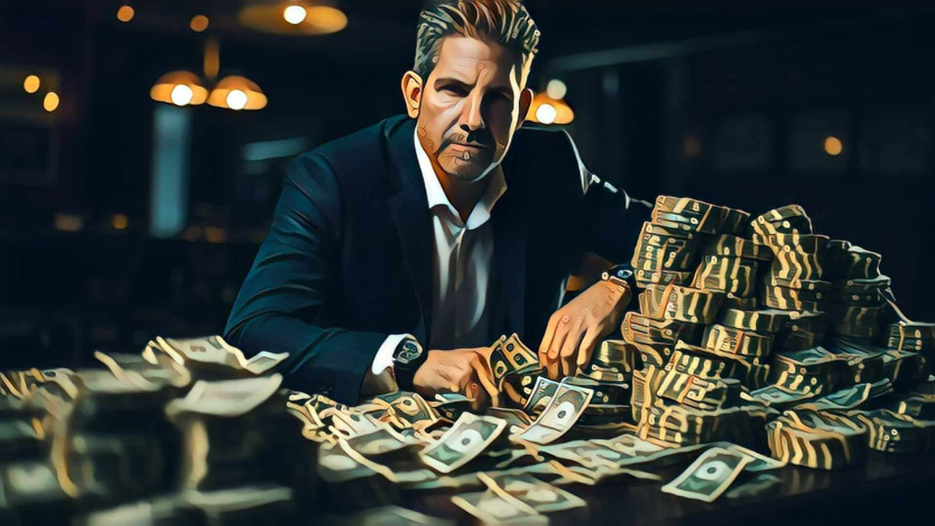 Real Estate Hustle Culture Scam (Exploiting Investors and Damaging the Housing Market) - Grant Cardone sitting at table covered with money