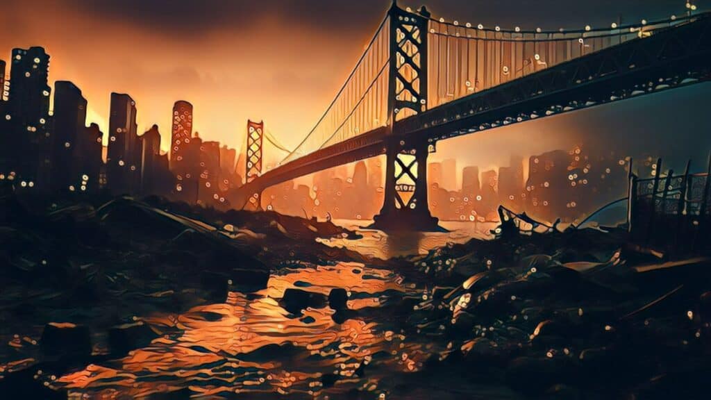San Francisco's 'Doom Loop' (Commercial Vacancies Amid Pandemic Fallout) - post-apocalyptic San Francisco bridge, California