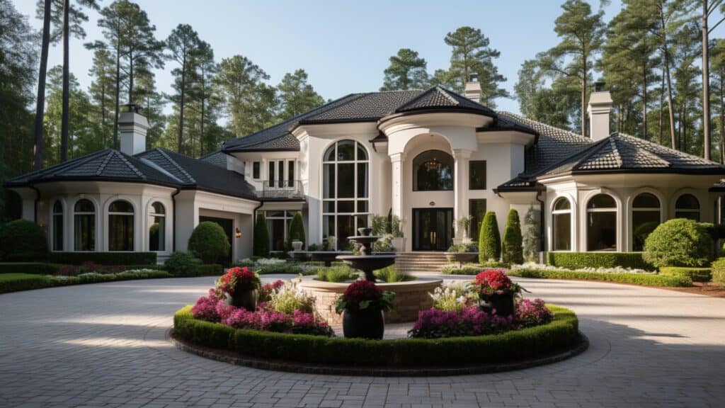 The Ultimate Guide to Orlando, Florida Real Estate Investing - large Mediterranean mansion, circle driveway, stone driveway, fountain