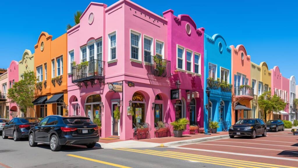 The Ultimate Guide to Orlando, Florida Real Estate Investing - pastel building on street corner, parked cars on street