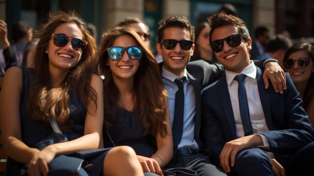 The Ultimate Guide to Orlando, Florida Real Estate Investing - a group of four young adults wearing sunglasses seated at business conference, smiling, business attire