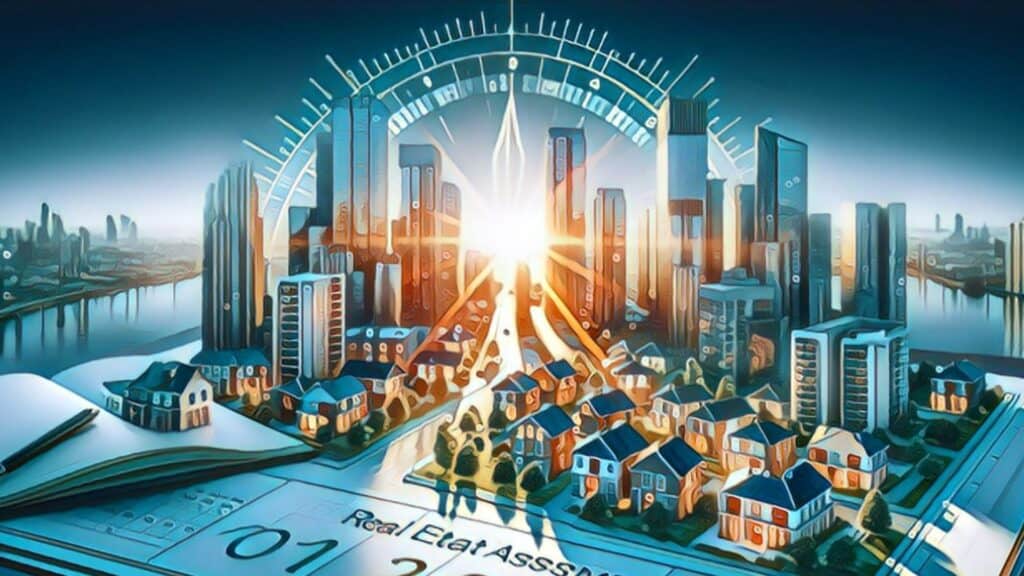 2023 Real Estate Market vs. 2022 (Comprehensive Comparison, Analysis, and Forecast) - rendition of flourishing city at sunrise