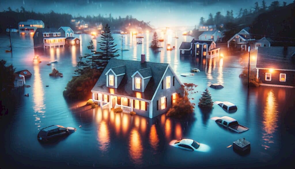 Nature's Fearful Fury (New Hampshire's Coastal Catastrophe Unfolds) - New Hampshire coastline homes flooded underwater