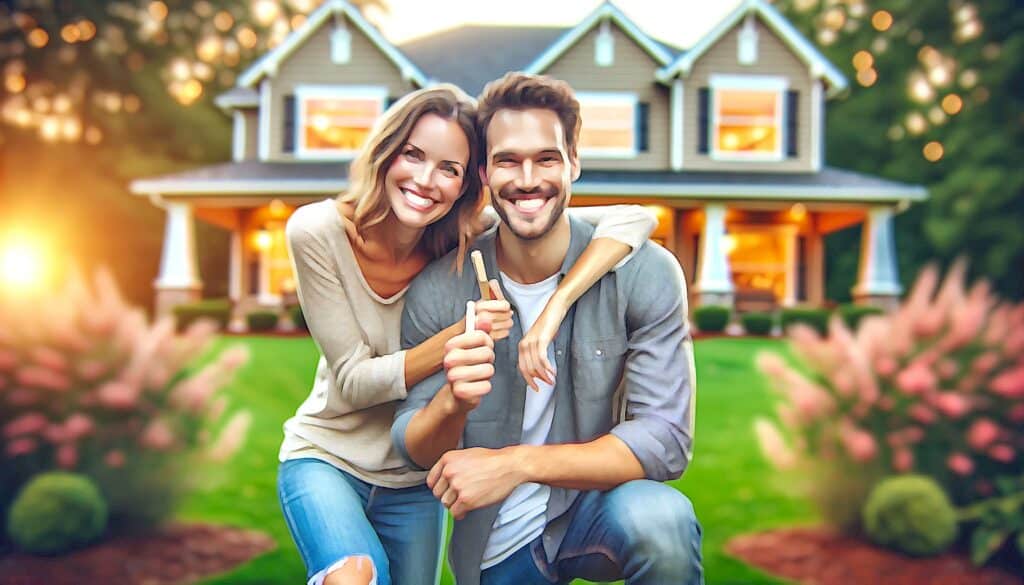 Spring Into Real Estate Investing (5 Fresh Strategies for Beginners to Get Started 2024) - couple on front lawn home