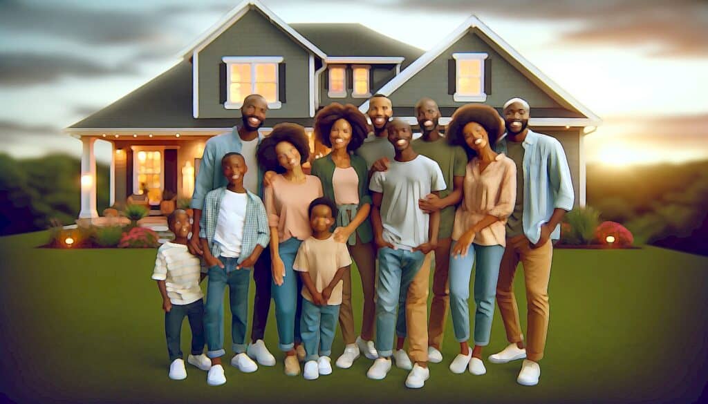 Real Estate Investing for Newbies (The United States Real Estate Investor Success Effect) - black family standing on residential front lawn smiling
