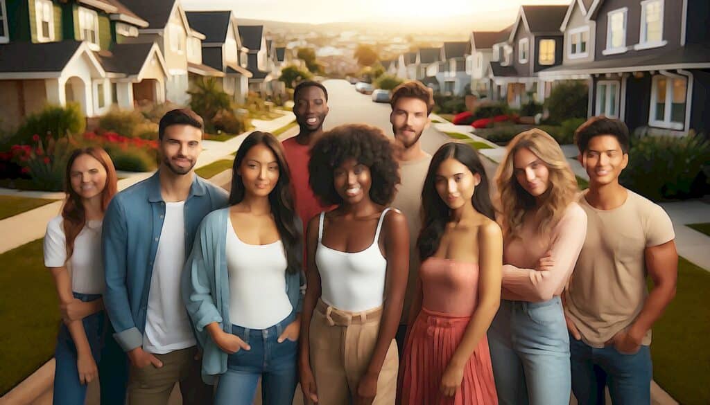 Real Estate Investing for Newbies (The United States Real Estate Investor Success Effect) - group of attractive people standing in residential neighborhood street