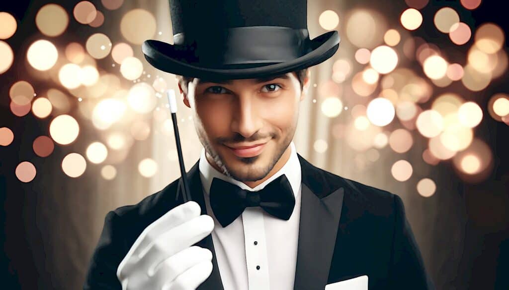 Real Estate Investing for Newbies (The United States Real Estate Investor Success Effect) - magician man wearing tuxedo and top hat
