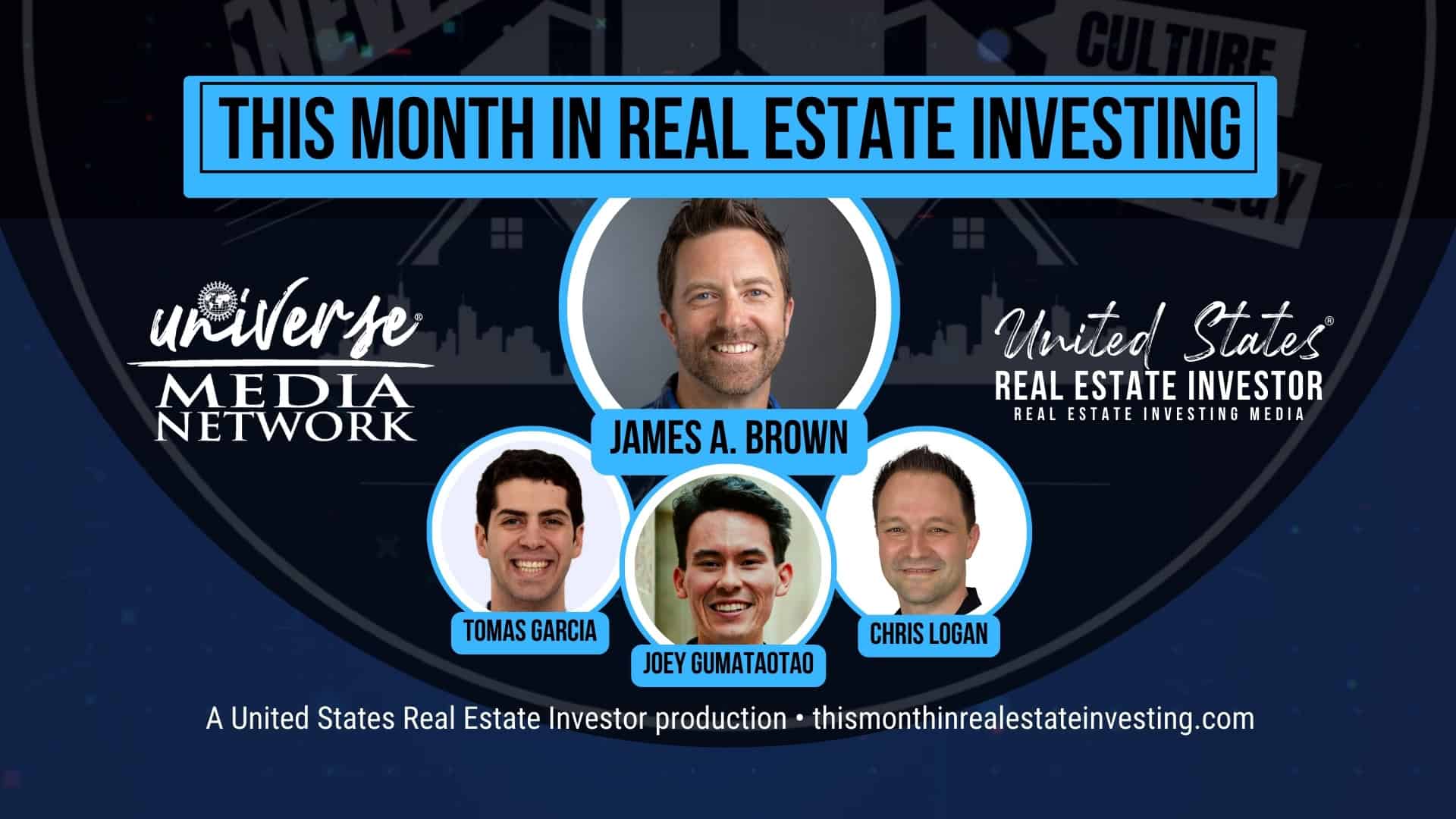 This Month In Real estate Investing, April 2024 hosted by James A. Brown with guests Tomas Garcia, Joey Gumataotao, and Chris Logan.