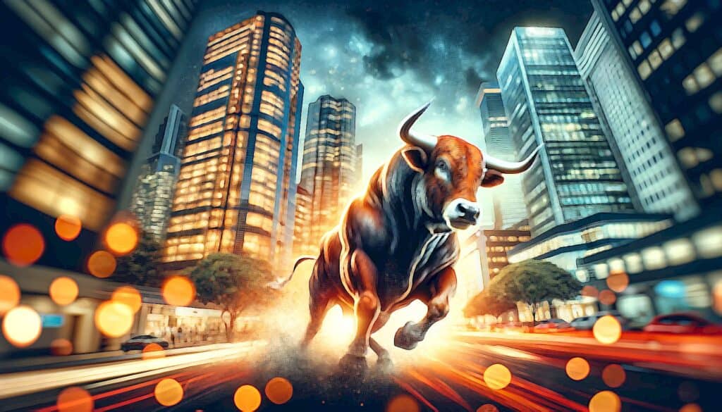 Global Power Shift (KKR Acquisition Positioned to Reshape Healthcare Real Estate Investment) - a bull running in a city