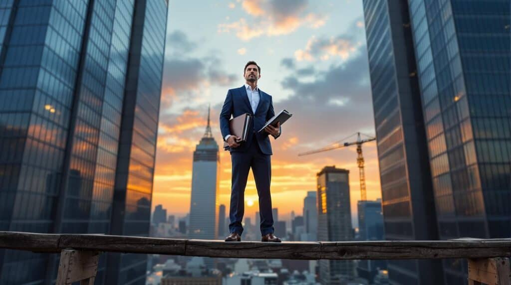 Risky Business (Hidden Dangers Lurking in Your Real Estate Investments) - man standing on top of a city building looking for hidden dangers in real estate