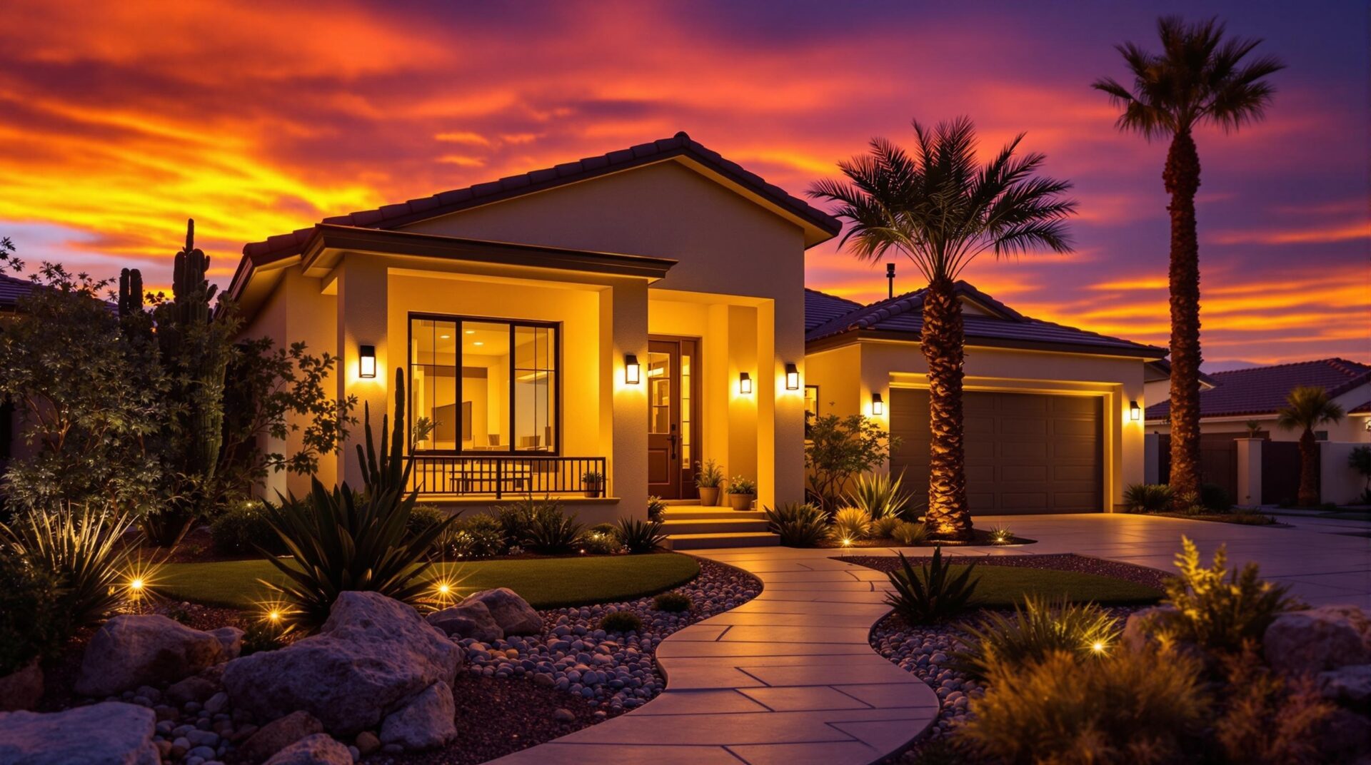 Las Vegas home at dusk that is well protected with one security trick