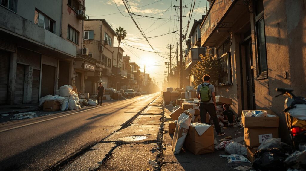 Eviction Explosion! 72% Surge in U.S. Filings Signals Brutal New Phase of 2025 Housing Collapse 1 people outside on a road with boxes of their things after a mass eviction people outside on a road with boxes of their things after a mass eviction