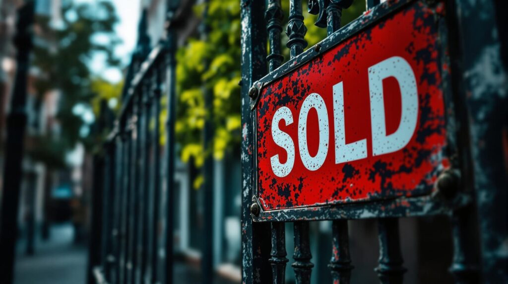a SOLD sign hangs on the exterior of a property after deed theft