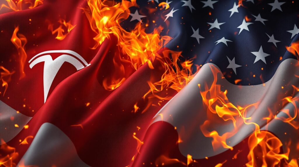 Tesla flag melded with the American flag symbolizing the impending creation of the America Party