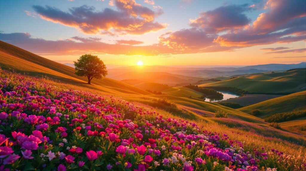 a beautiful field and countryside that represents the defeat of burnout