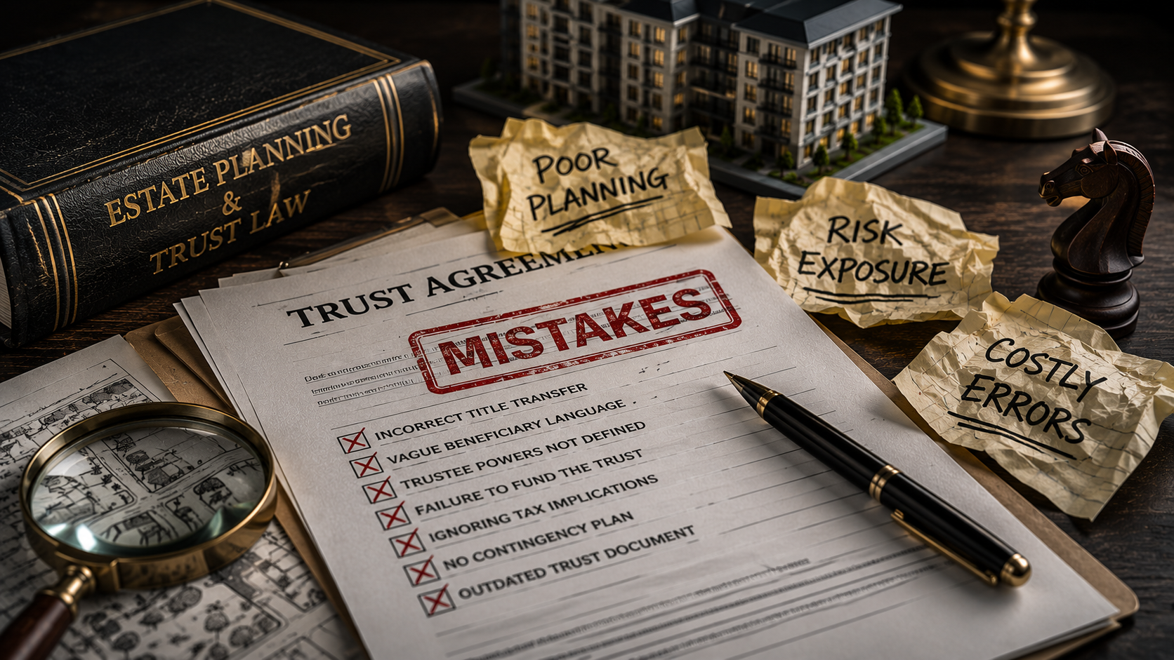 Estate planning errors on a desk