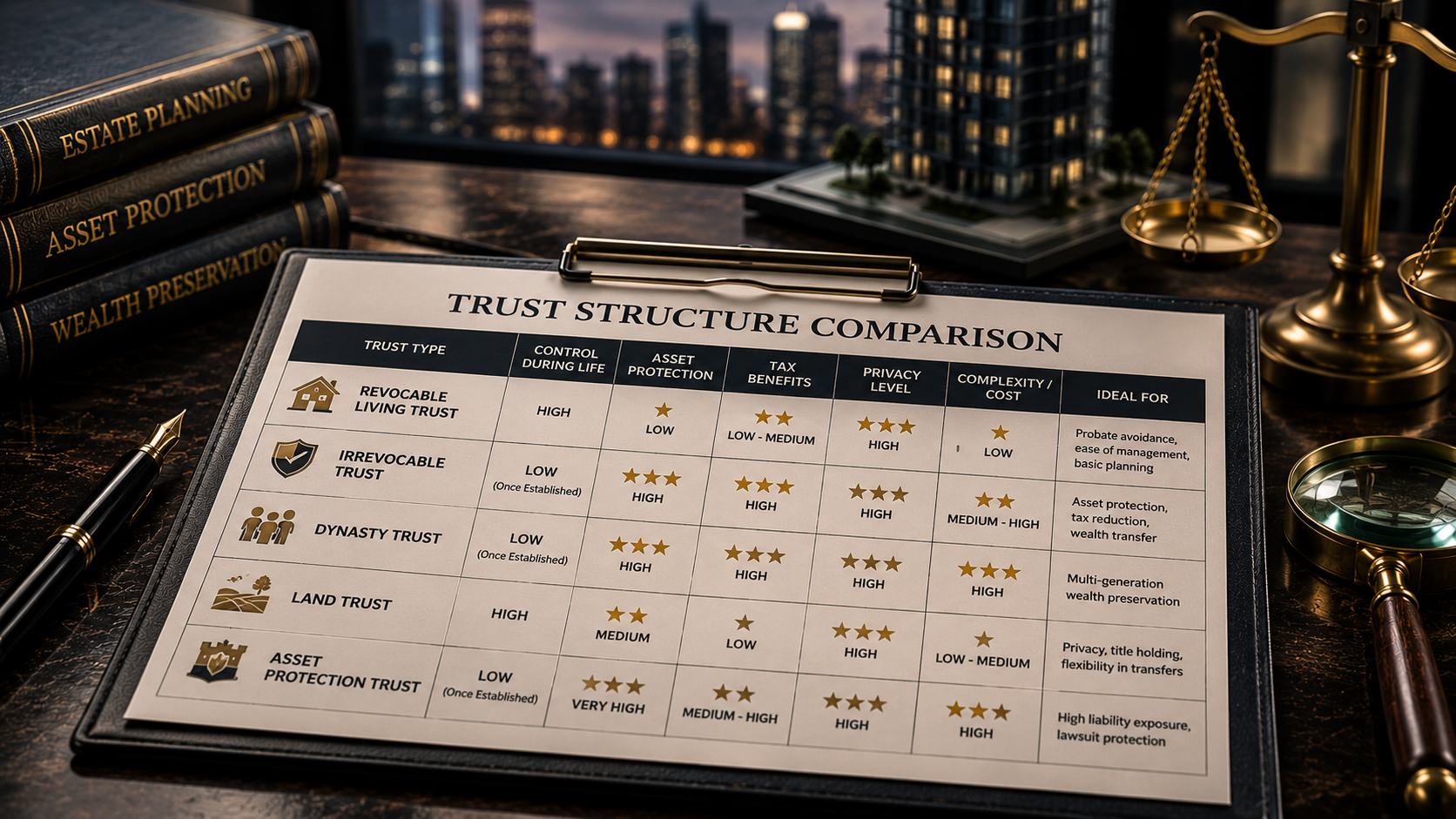 Trust structure comparison in luxury office