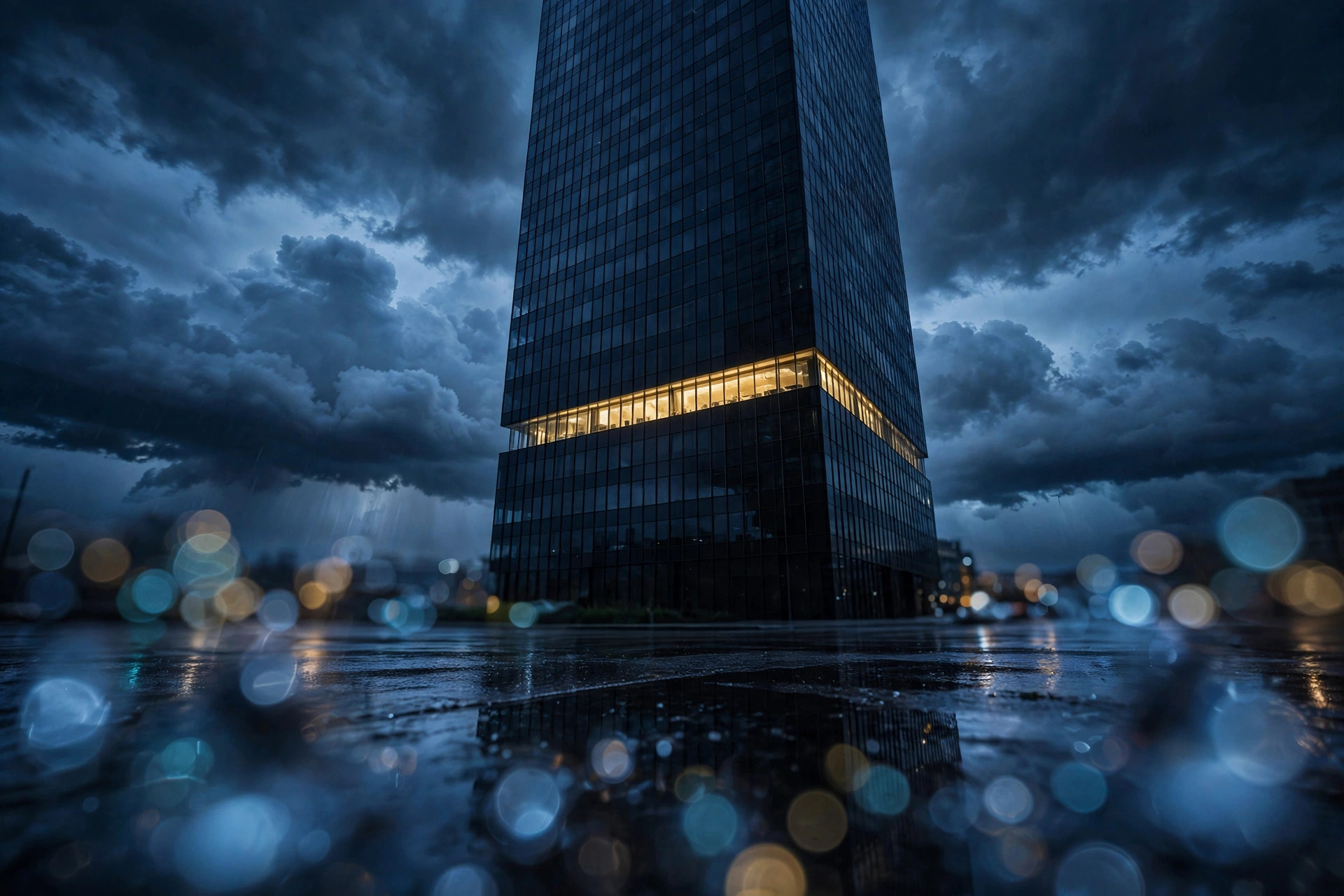 True Horrors of Real Estate Investing: The Wire That Vanished 3 A cold glass bank tower at dusk under a storm sky