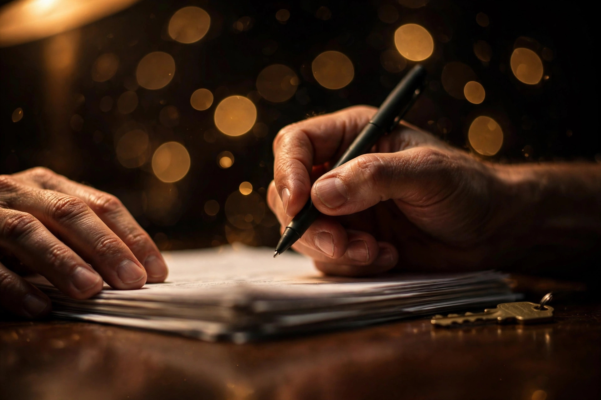 True Horrors of Real Estate Investing: The Wire That Vanished 1 Hands with a pen over closing documents, a house key beside the papers
