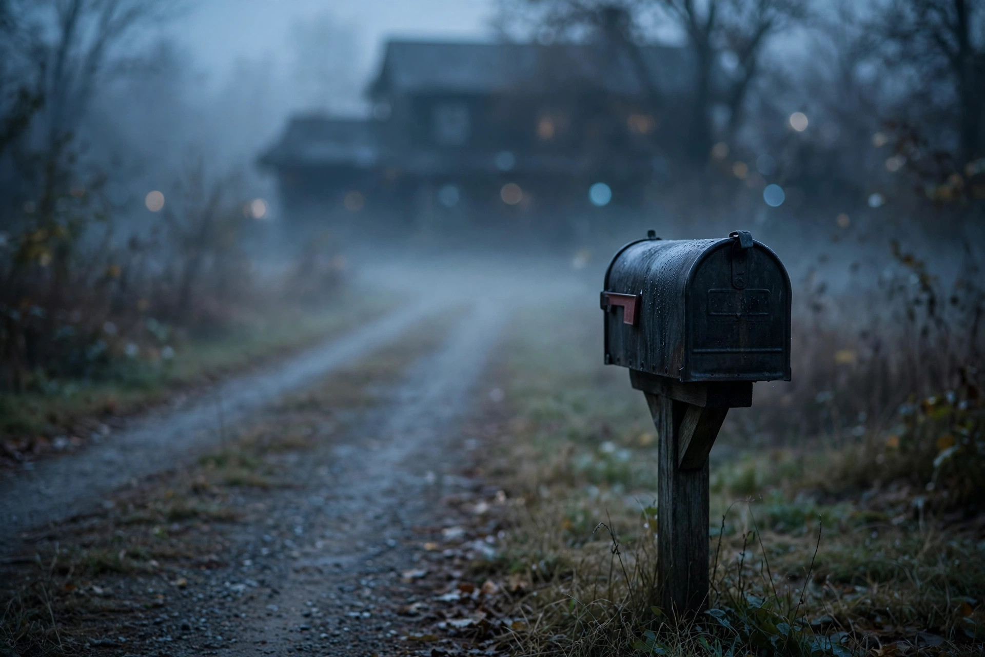 True Horrors of Real Estate Investing: The Rental That Got Banned 2 A lone mailbox at the end of a driveway at dusk, a dark house behind it