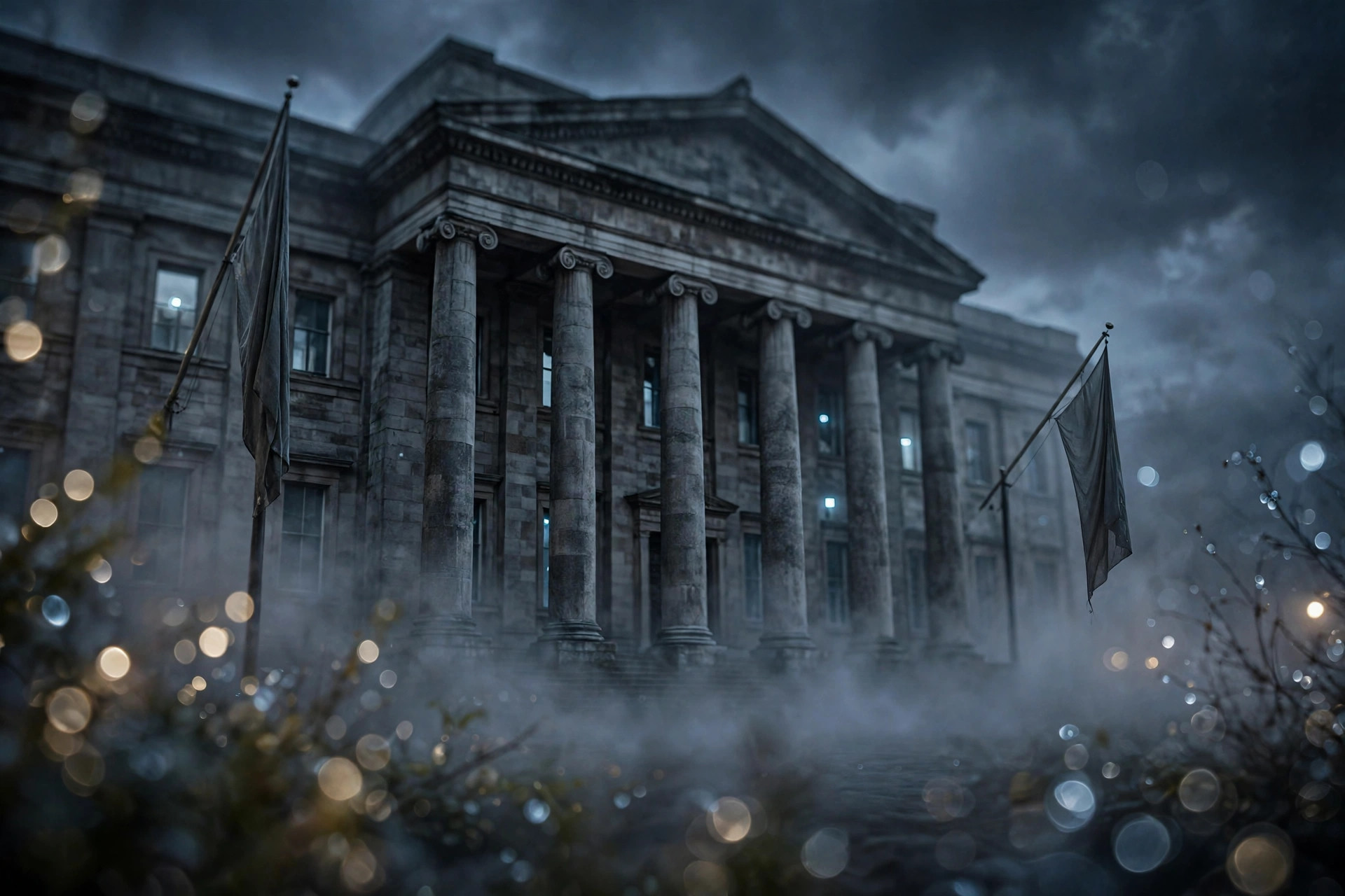 True Horrors of Real Estate Investing: The Rental That Got Banned 3 A grey stone city hall in fog at dusk