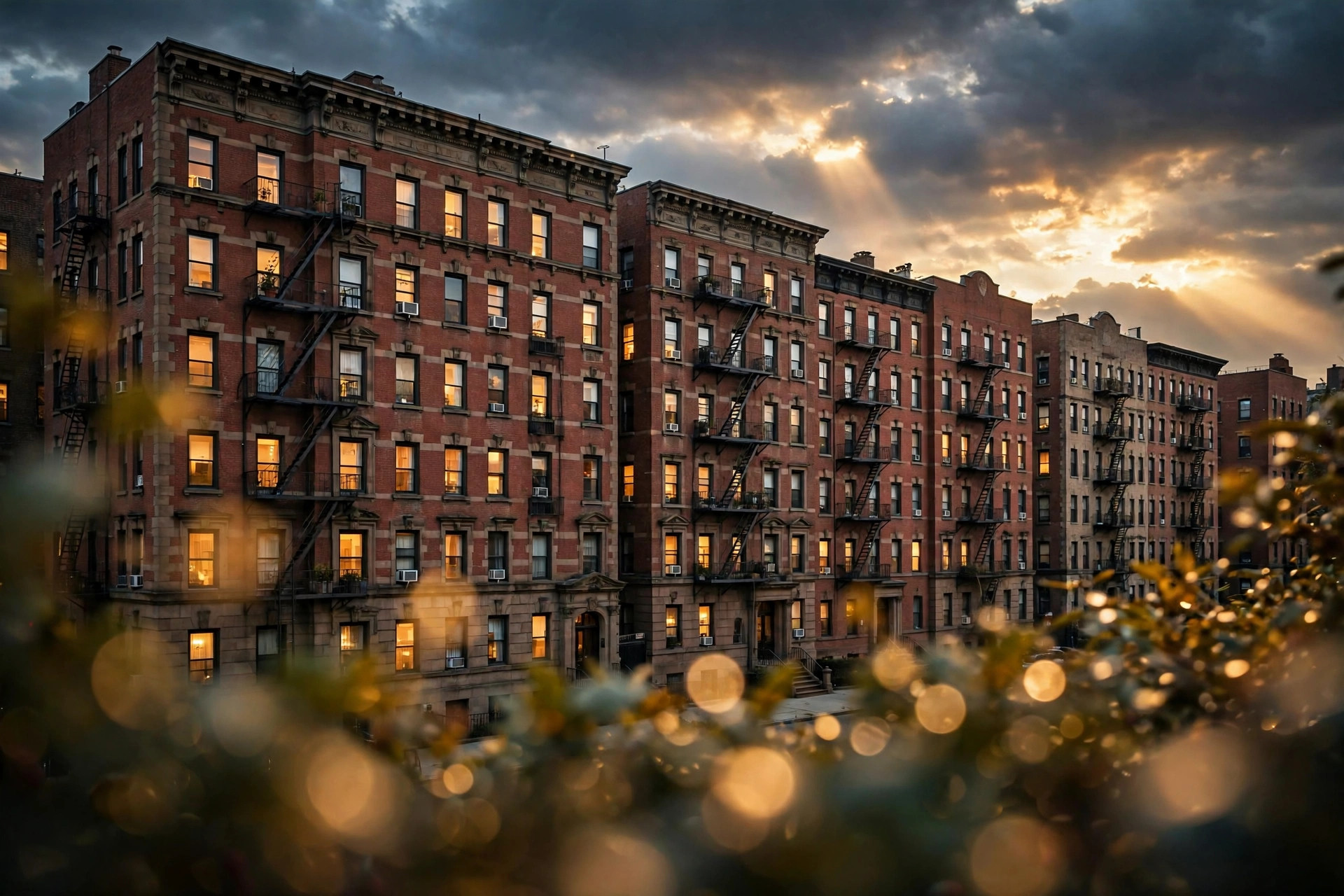 NYC's Rent Freeze Is Live, and Brooklyn Landlords Are Fighting It in Court 2 Pre-war multifamily apartment buildings in Brooklyn at dusk